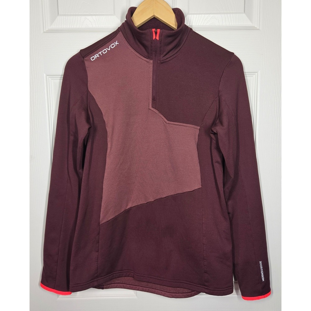 Ortovox Fleece Light Zip Neck Top Women L Winetasting Merino Wool Base/Mid Layer